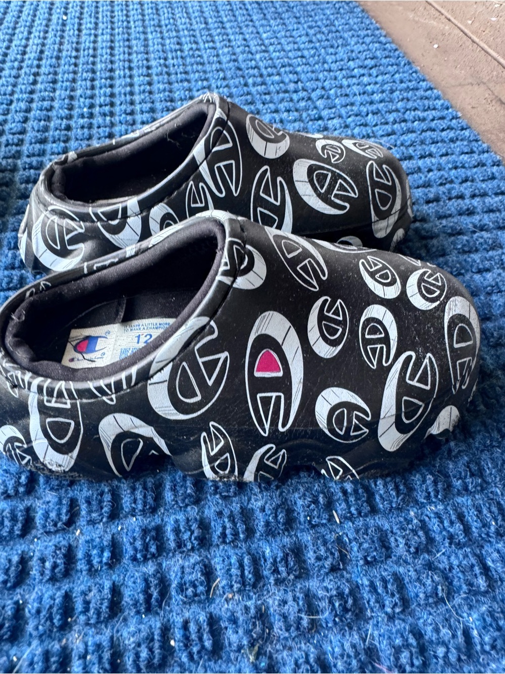 Champion Kids Black Logo Clog Shoes with Pink Detail